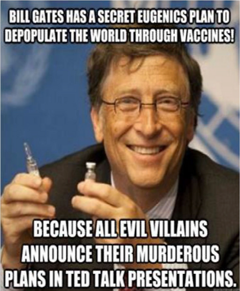 A picture of Bill Gates with text written on the image targeting pro vaccine sentiments   